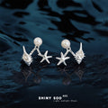 Silver-Tone Pearl Front Starfish Conch Shell Ear Jacket Studs view 4