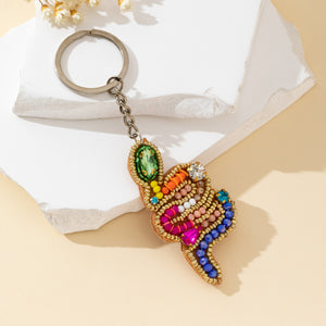 Beaded Rainbow Rhinestone Keychain With Gold-Tone Trim