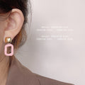 Gold Square Stud Pink Enamel Open Geometric Drop Earrings view 2