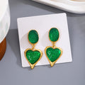 Gold Frame Textured Resin Oval Heart Drop Earrings view 7