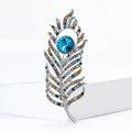 Silver Multicolor Rhinestone Peacock Feather Brooch view 2