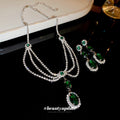 Silver Tone Green Triple Stone Drop Earrings With Clear Halos view 3