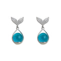 Silver Whale Tail Blue Glass Teardrop Drop Earrings Pair view 4