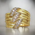 Wide Layered Diagonal Pave Ring In Gold And Silver Tones view 3