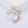 Marquise Crystal Leaf Spray Brooch With Large White Pearl view 6
