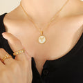 Gold White Shell Zodiac Disc Pendant Necklaces 12 Signs view 4