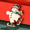 White Enamel Skating Snowman Brooch Red Hat Green Scarf view 4