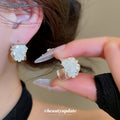 Silver Crystal Stud Earrings In Square And Flower Styles view 3