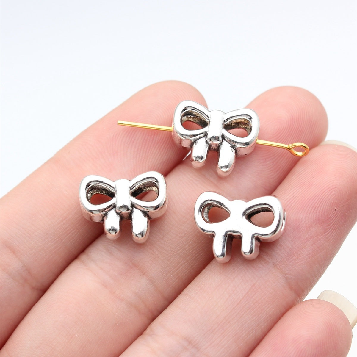 14x12x6.8mm 3g Antique Silver Zinc Alloy Bowknot Through Hole Butterfly Beads for DIY Bracelet Jewelry Making