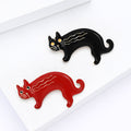 Enamel Walking Cat Brooch Gold Stripe Black or Red Styles view 2