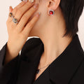 Cushion Crystal Pendant Necklace Stud Earrings Red Blue view 11
