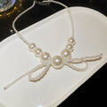 Pearl Bow Tassel Stud Earrings Graduated Bow Necklace 2 Styles view 7