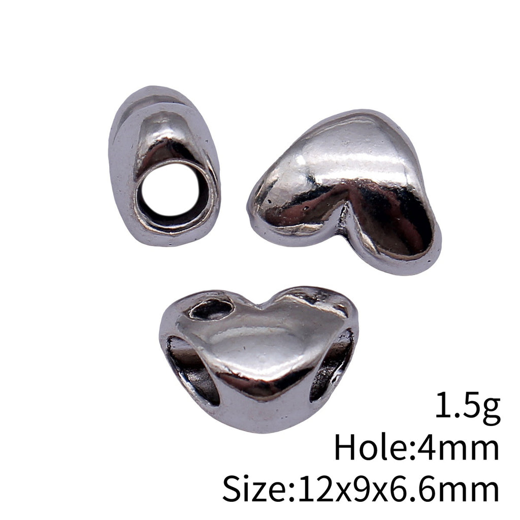 12x9x6.6mm 1.5g Antique Silver Zinc Alloy Heart Through Hole Beads for DIY Bracelet Jewelry Making