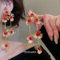 Gold Tone Floral Crystal Tassel Drop Earrings Fashion Jewelry view 3