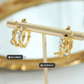Irregular C Shape Earrings With Faux Pearls And Clear Stones view 2