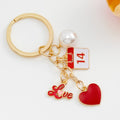 Valentine Charm Cluster Keychain with Enamel Hearts and Pearl Accent view 3