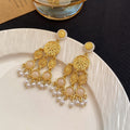 Black and Cream Bead Gold Filigree Chandelier Earrings view 2