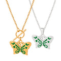 Enamel Butterfly Pendant Necklace Toggle Clasp Gold Steel Tone view 5