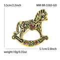 Antique Gold Tone Rocking Horse Brooch With Red Details view 5