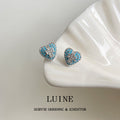 Silver Tone Aqua Clear Stone Heart Stud Earrings For Women view 2