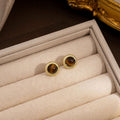 Tiger Eye Look Oval and Crystal Dangle Stud Earrings view 3
