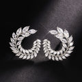 Crystal Leaf Wreath Statement Stud Earrings Polished Metal Earrings view 3