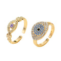 Gold Tone Crystal Evil Eye Adjustable Open Rings in Two Designs view 5