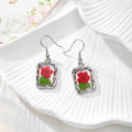 Silver Tone Ornate Rectangular Pressed Flower Drop Earrings in Seven Designs view 10
