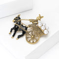Antique Gold Horse Carriage Brooch With Pearl Cargo view 2