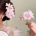 Fabric Mint Lily Duckbill Clip And Pink Rose Hair Pin view 3