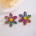 Embroidered Five Petal Flower Stud Earrings in Seven Colors view 11