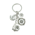 Antique Silver Sailboat Ship Wheel and Compass Charm Keychain view 5