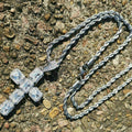 Silver Tone Square Stone Cross Necklace Pendant with Clear Stone Accents view 4