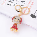 Rhinestone Floppy Ear Dog Metal Keychain Gold Clip view 2