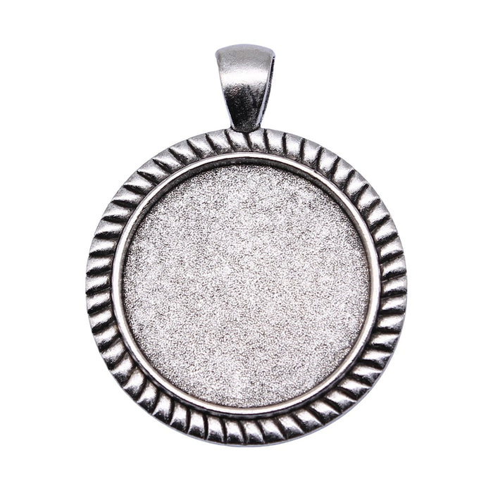 Ribbed Round Cabochon Pendant Settings in Two Antique Finishes