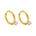 Gold Steel Mini Hoop Earrings Clear Round Drop Stone view 5