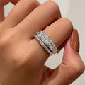 Three-Piece Round And Baguette Stone Ring Set In Silver Tone view 2