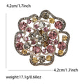 Pink Crystal Layered Flower Brooch in Antique Gold Tone view 5