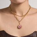 Double Layer Daisy Pendant Necklace in Three Enamel Colors view 3