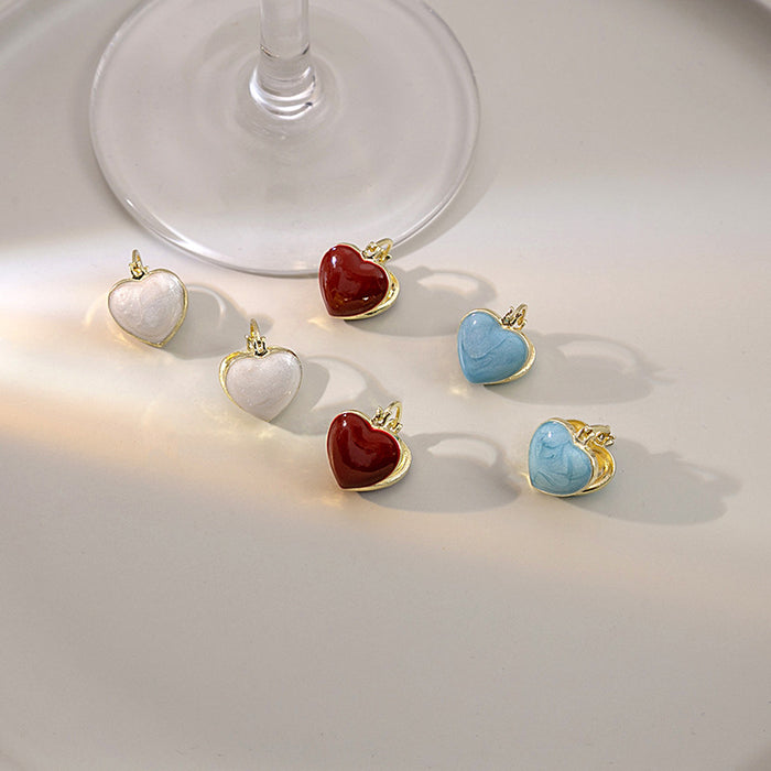 White Blue and Red Double Sided Heart Huggie Earrings