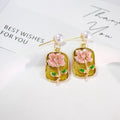Gold Enamel Floral Pearl Drop Earrings Irregular 9 Styles view 7