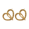 Silver Tone Twisted Open Heart Stud Earrings with Textured Edges view 5