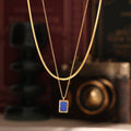 Gold Herringbone Chain And Blue Lapis Lazuli Pendant Necklace view 2