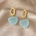 Gold Open Stud Blue Crystal Heart Drop Earrings Pair view 3