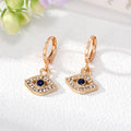 Gold and Silver Tone Marquise Crystal Blue Evil Eye Huggie Earrings view 2