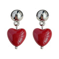 Silver Round Ball Stud Glossy Red Heart Drop Earrings view 5