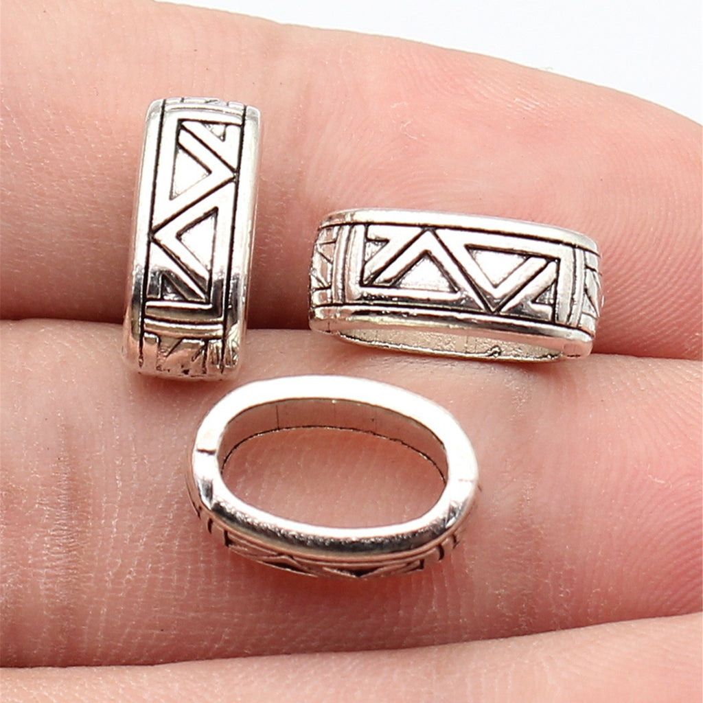 15x10x6.2mm 2.1g Antique Silver Zinc Alloy Oval Triangle Pattern Large Hole Beads for Bracelet Making