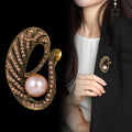 Red Gold Tone Flower Crystal Pearl Look Metal Brooch Pin view 4