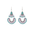 Four Color Double Hoop Bead Fringe Long Hook Earrings view 5