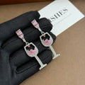 Pink Clear Stone Wine Glass Long Dangle Stud Earrings view 2